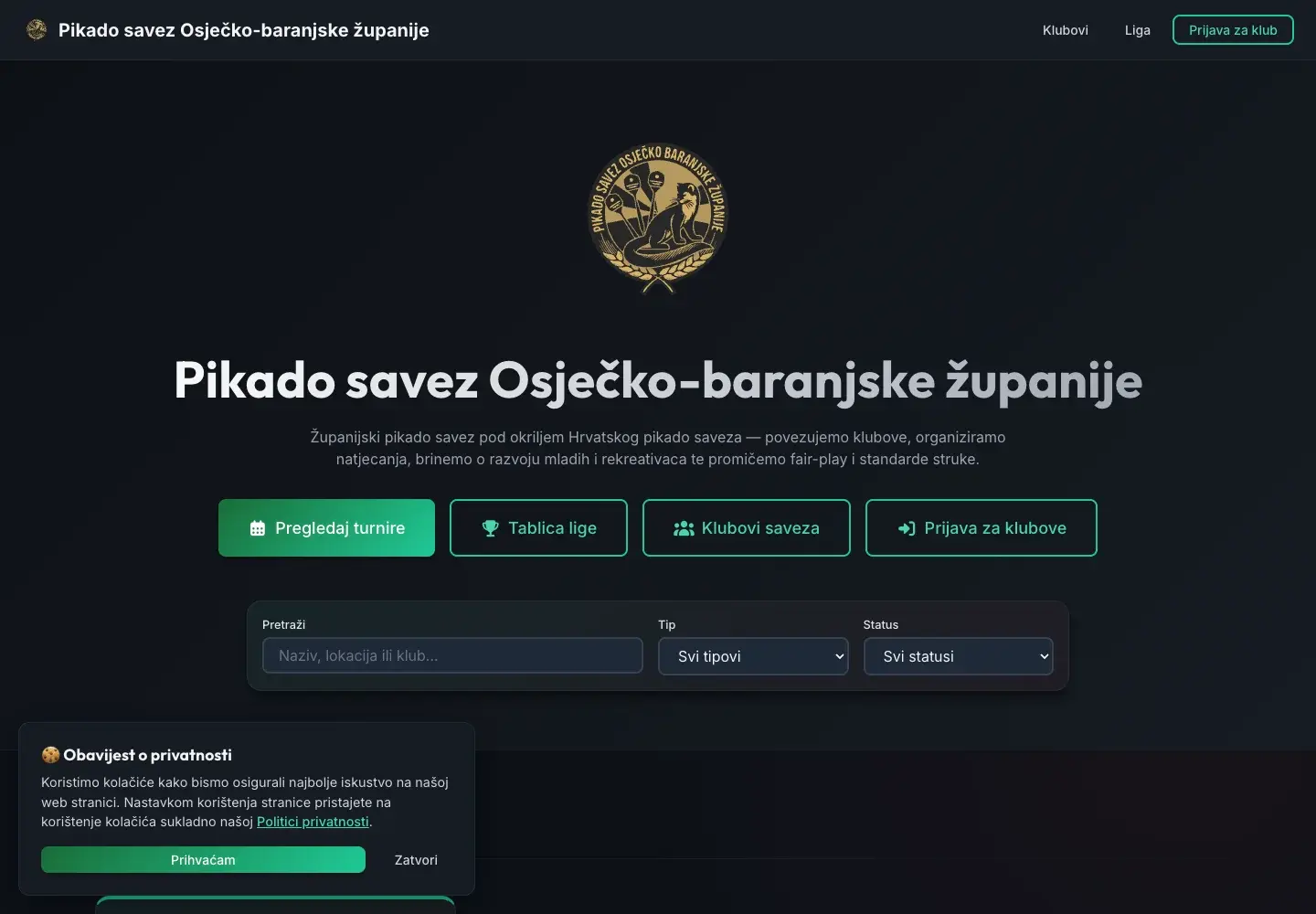 Prikaz sučelja projekta Pikado savez OBŽ