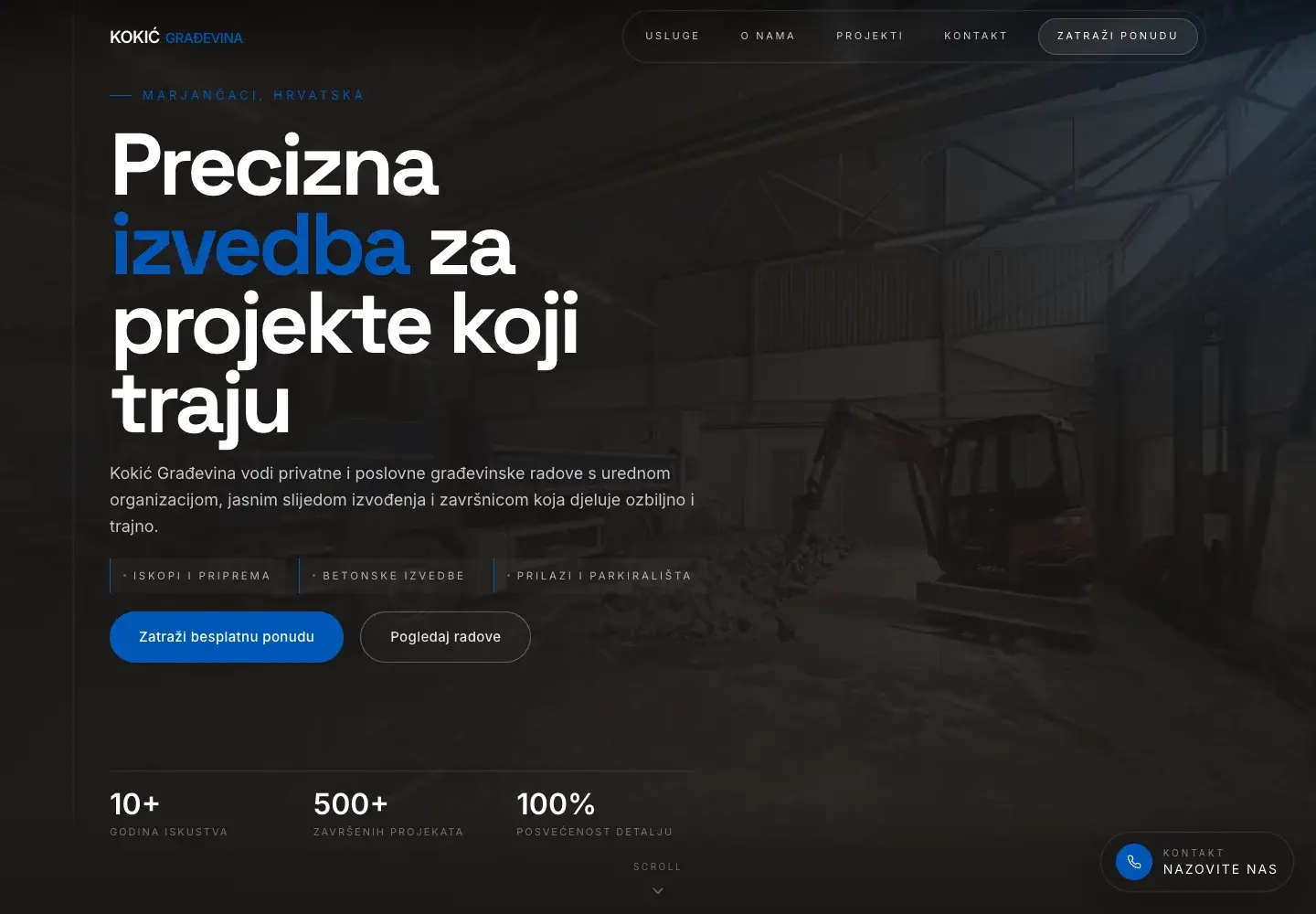 Prikaz sučelja projekta Kokić Građevina